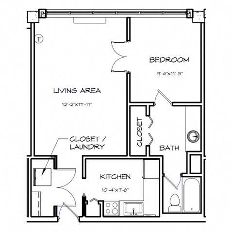 a floor plan of a small house with a bedroom and a living room